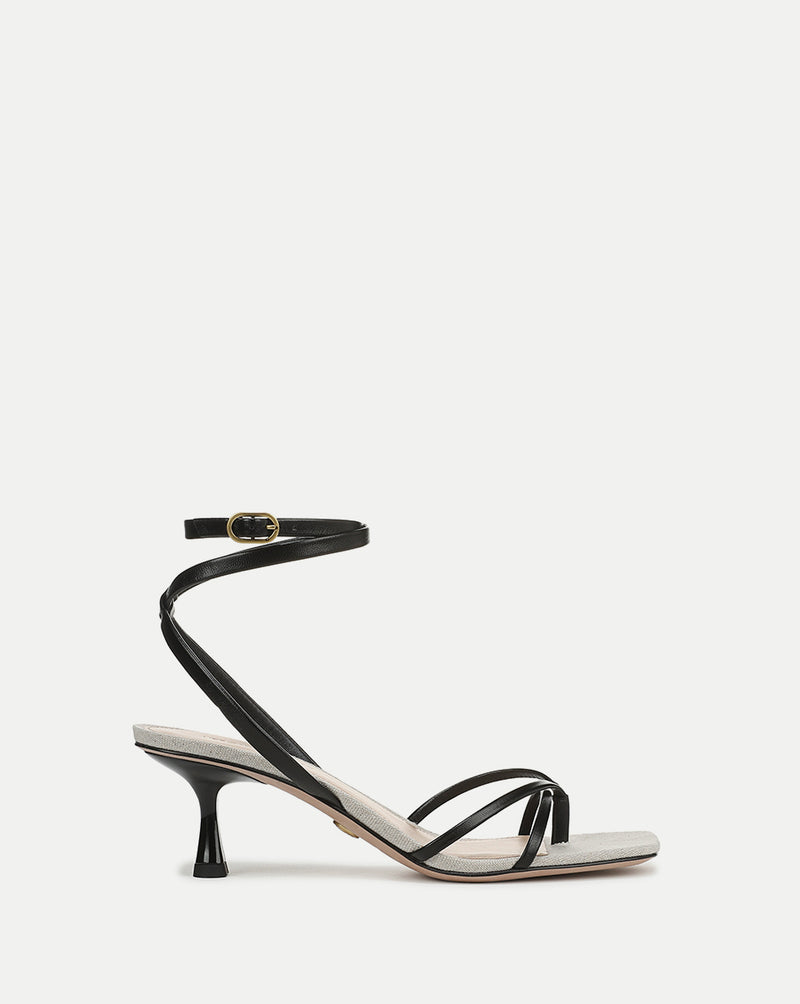Veronica Beard Caterina Leather Ankle-Wrap Sandal - Black