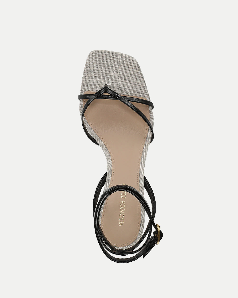 Veronica Beard Caterina Leather Ankle-Wrap Sandal - Black