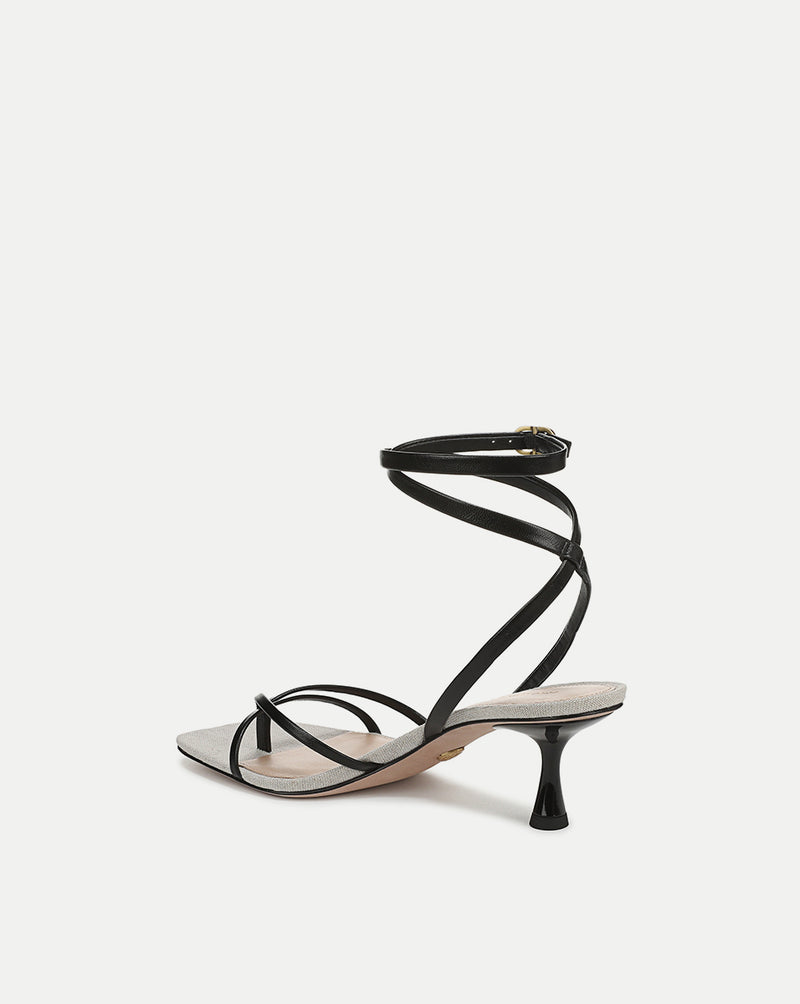 Veronica Beard Caterina Leather Ankle-Wrap Sandal - Black