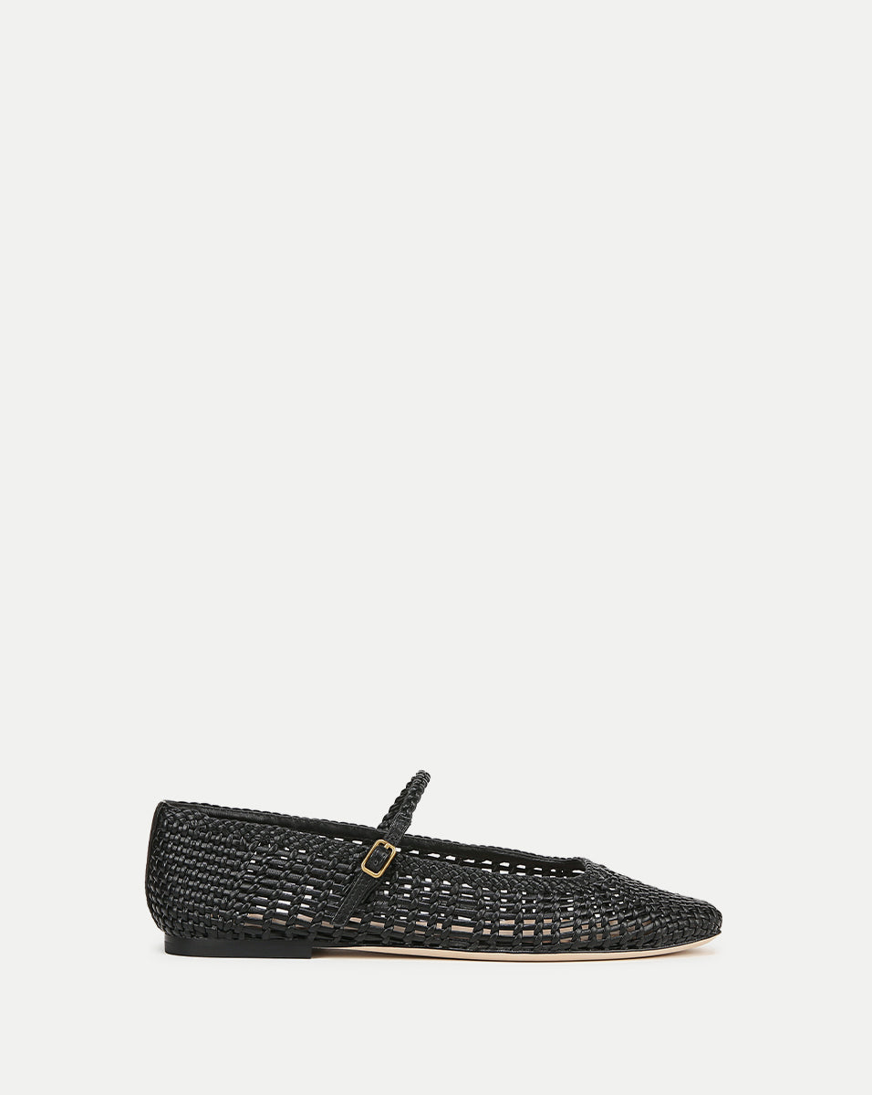 Veronica Beard Ellie Woven-Leather Flat - Black