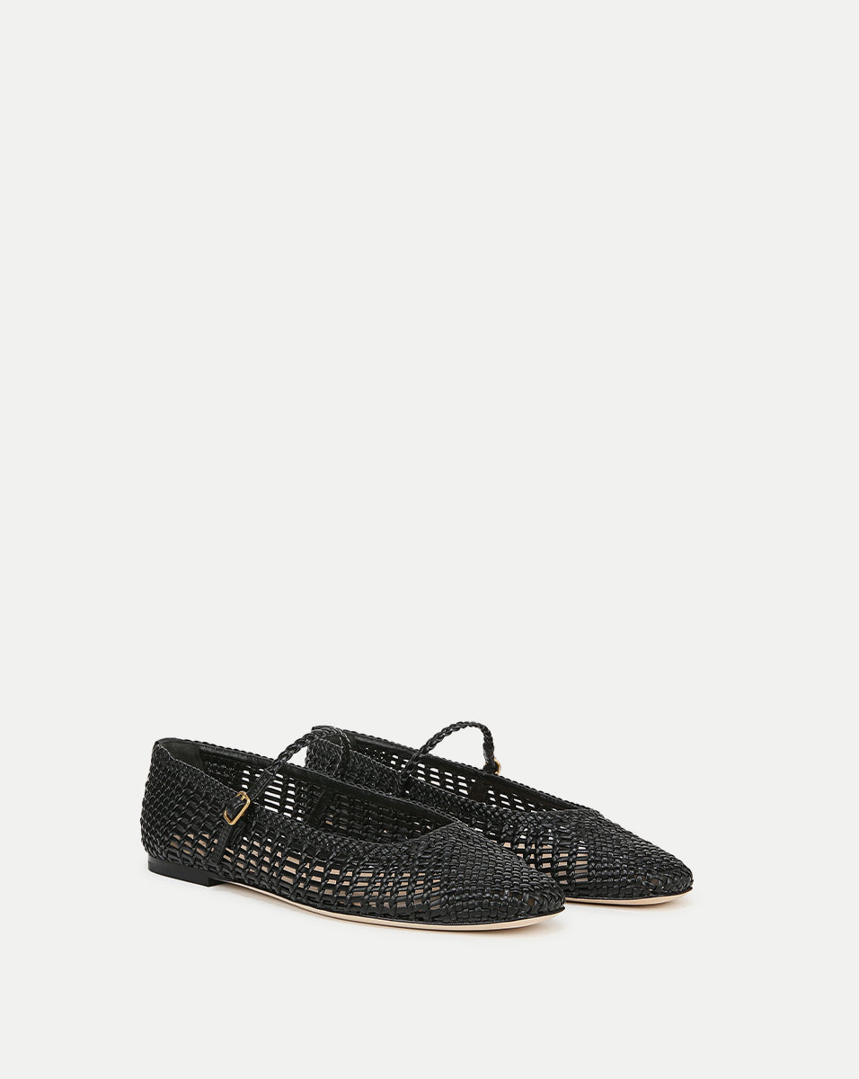 Veronica Beard Ellie Woven-Leather Flat - Black