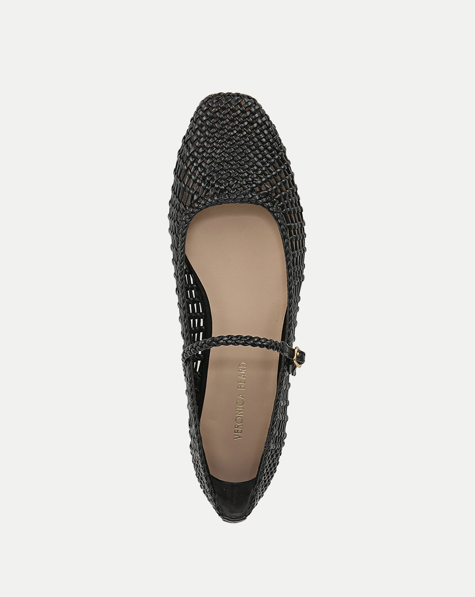Veronica Beard Ellie Woven-Leather Flat - Black