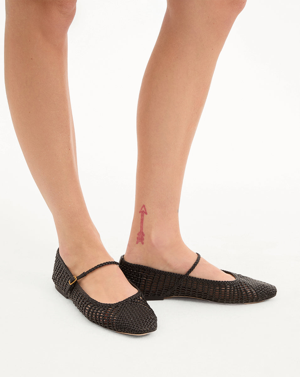 Veronica Beard Ellie Woven-Leather Flat - Black
