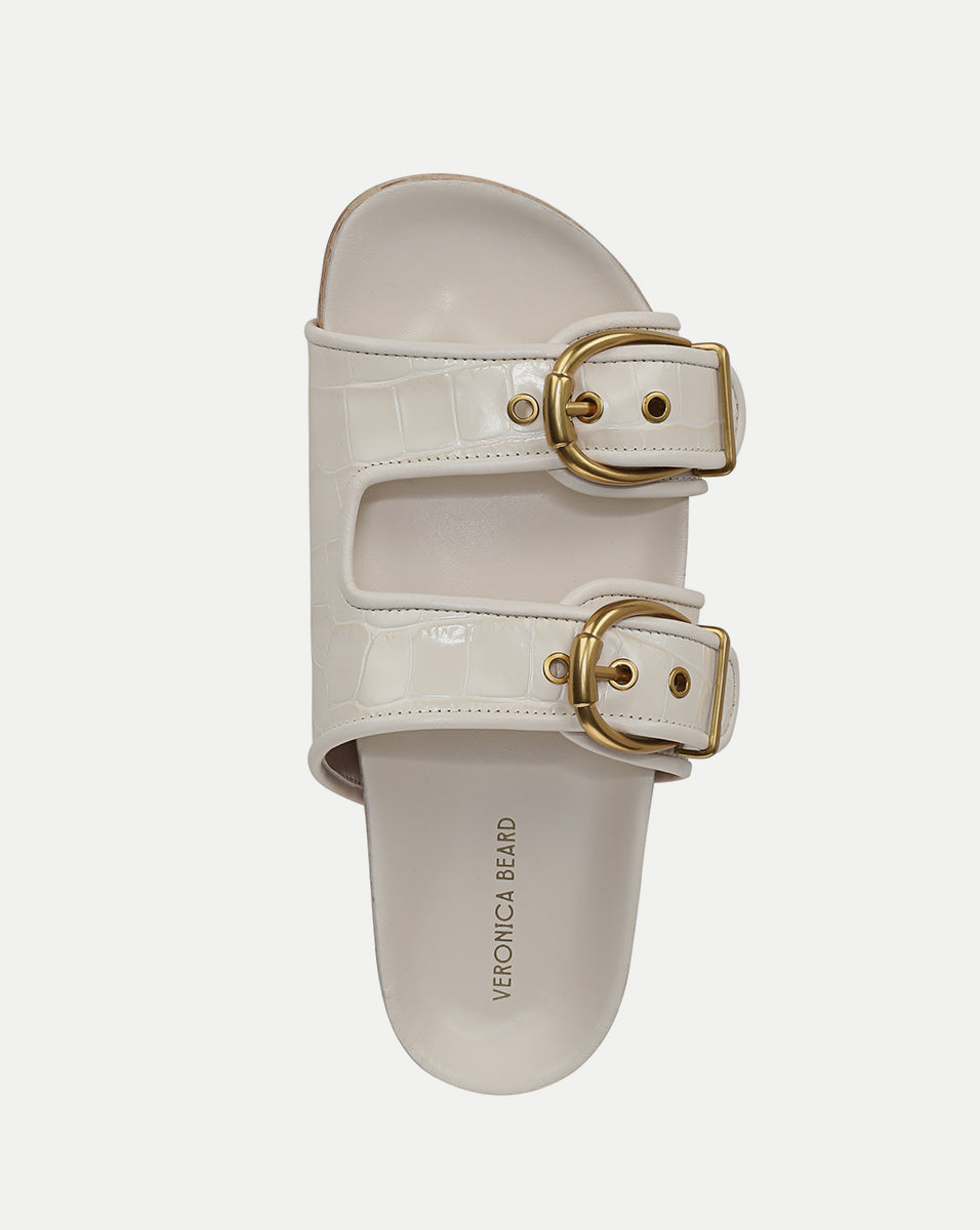 Veronica Beard Prue Croc-Embossed Buckle Sandal - Parchment