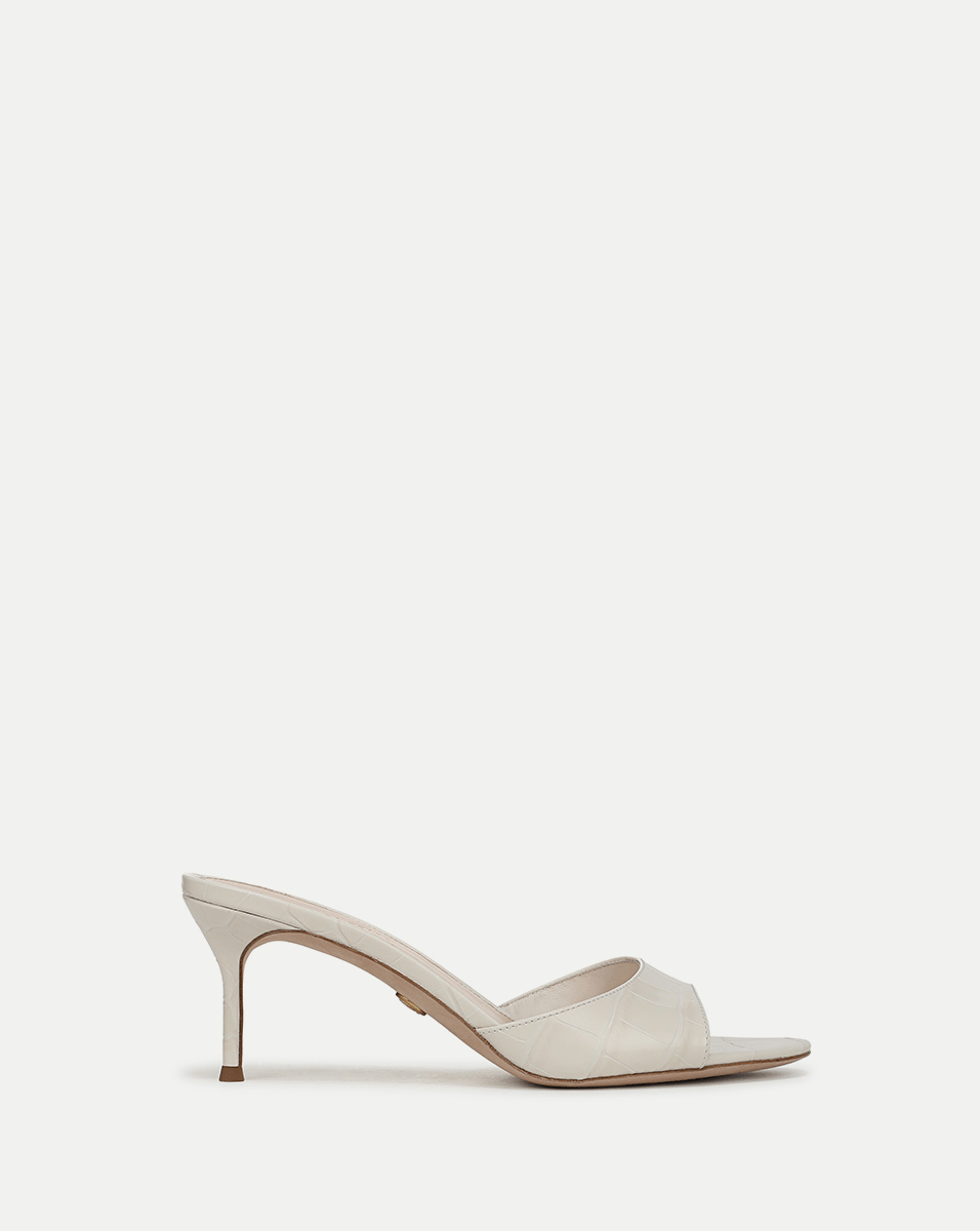 Veronica Beard Tia Croc-Embossed Sandal - Parchment