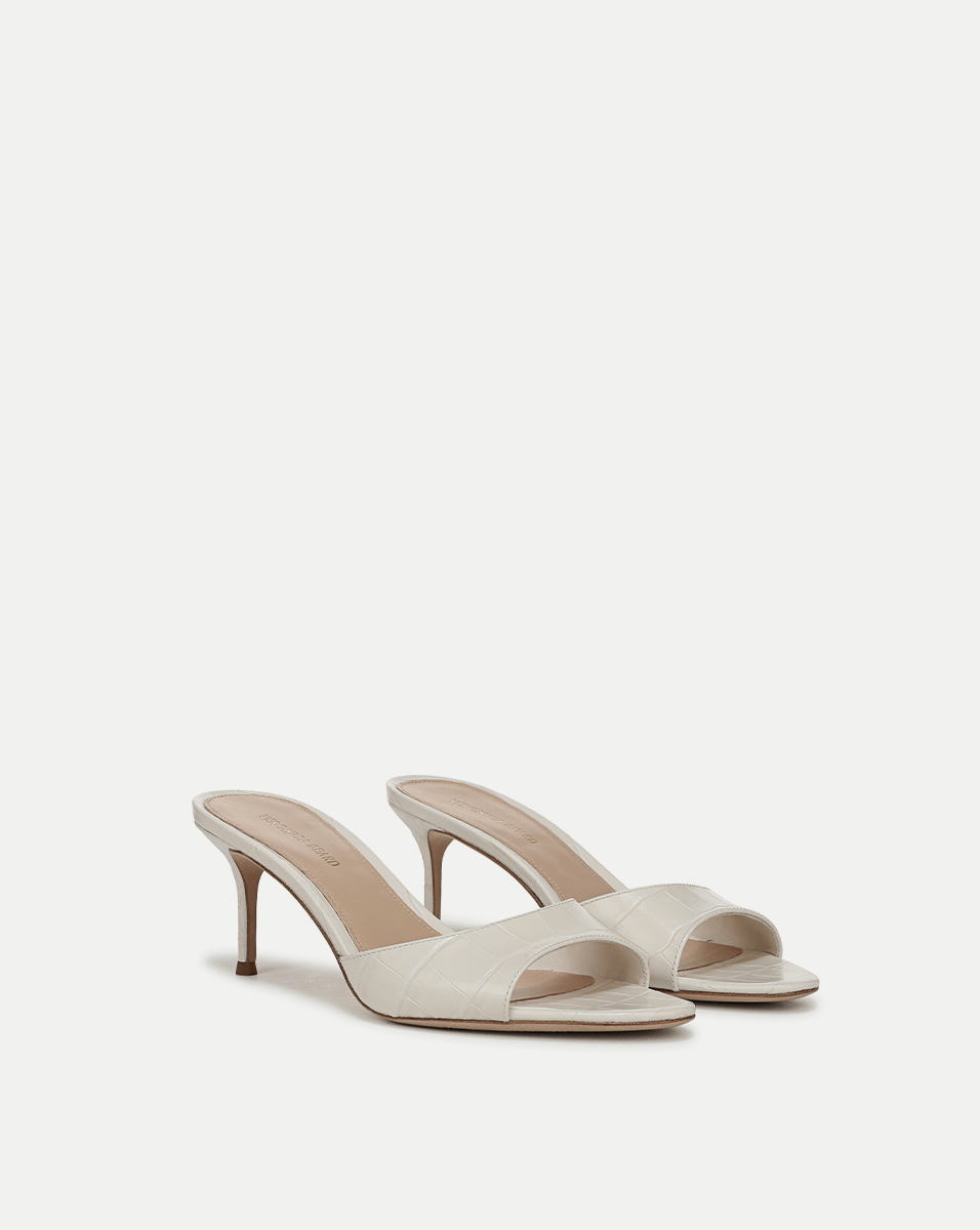 Veronica Beard Tia Croc-Embossed Sandal - Parchment