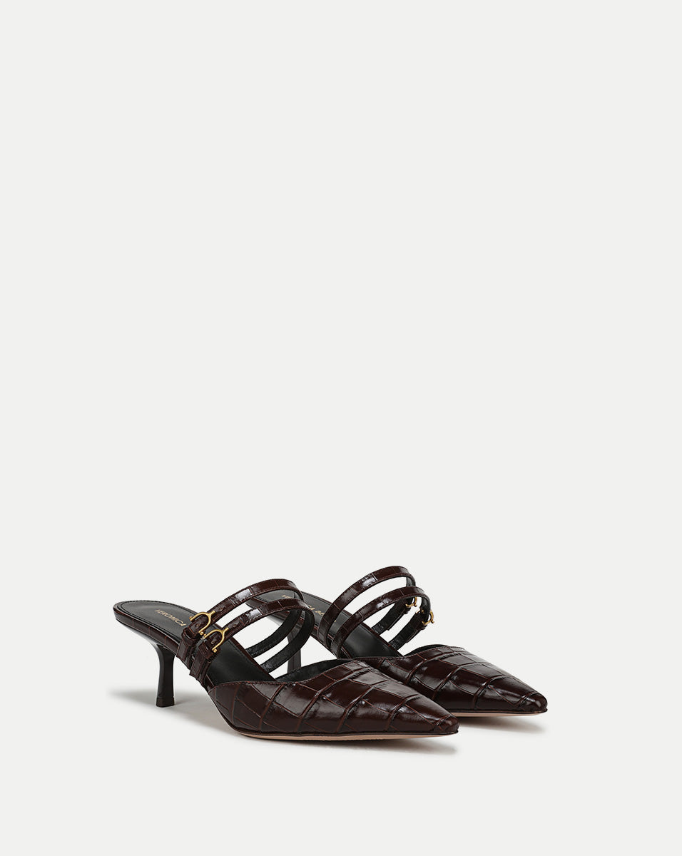 Veronica Beard Corrie Kitten-Heel Mule - Chocolate