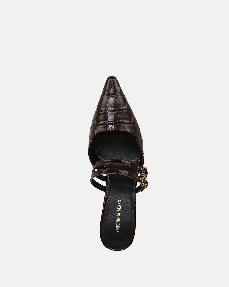 Veronica Beard Corrie Kitten-Heel Mule - Chocolate