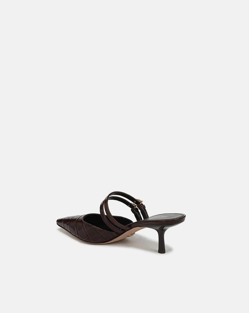 Veronica Beard Corrie Kitten-Heel Mule - Chocolate