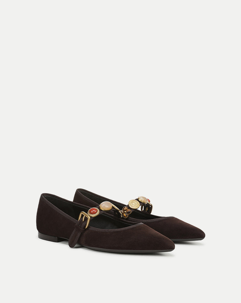 Veronica Beard Selene Embellished Flat - Espresso
