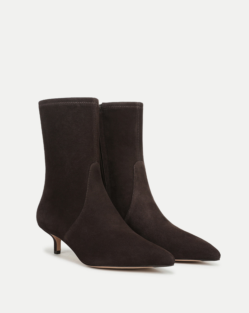 Veronica Beard Lisa Stretch Kitten-Heel Ankle Boot - Espresso