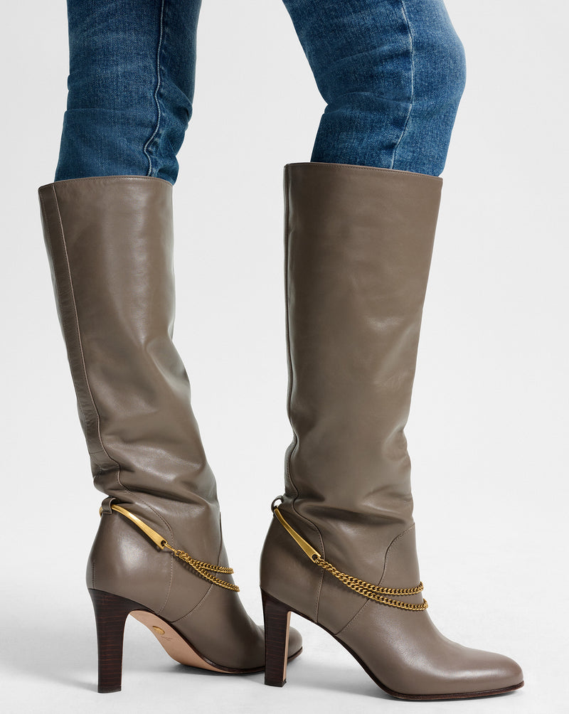Veronica Beard Tarian Tall Chain Boot - Bark