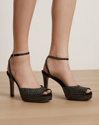 Veronica Beard Brianne Crystal Platform Sandal - Black