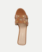 Veronica Beard Brown leather slide sandal with gold studs