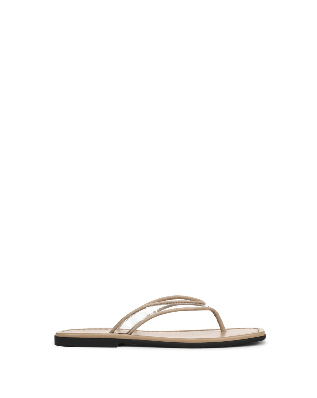Veronica Beard Beige flat thong sandals with clear PVC straps.