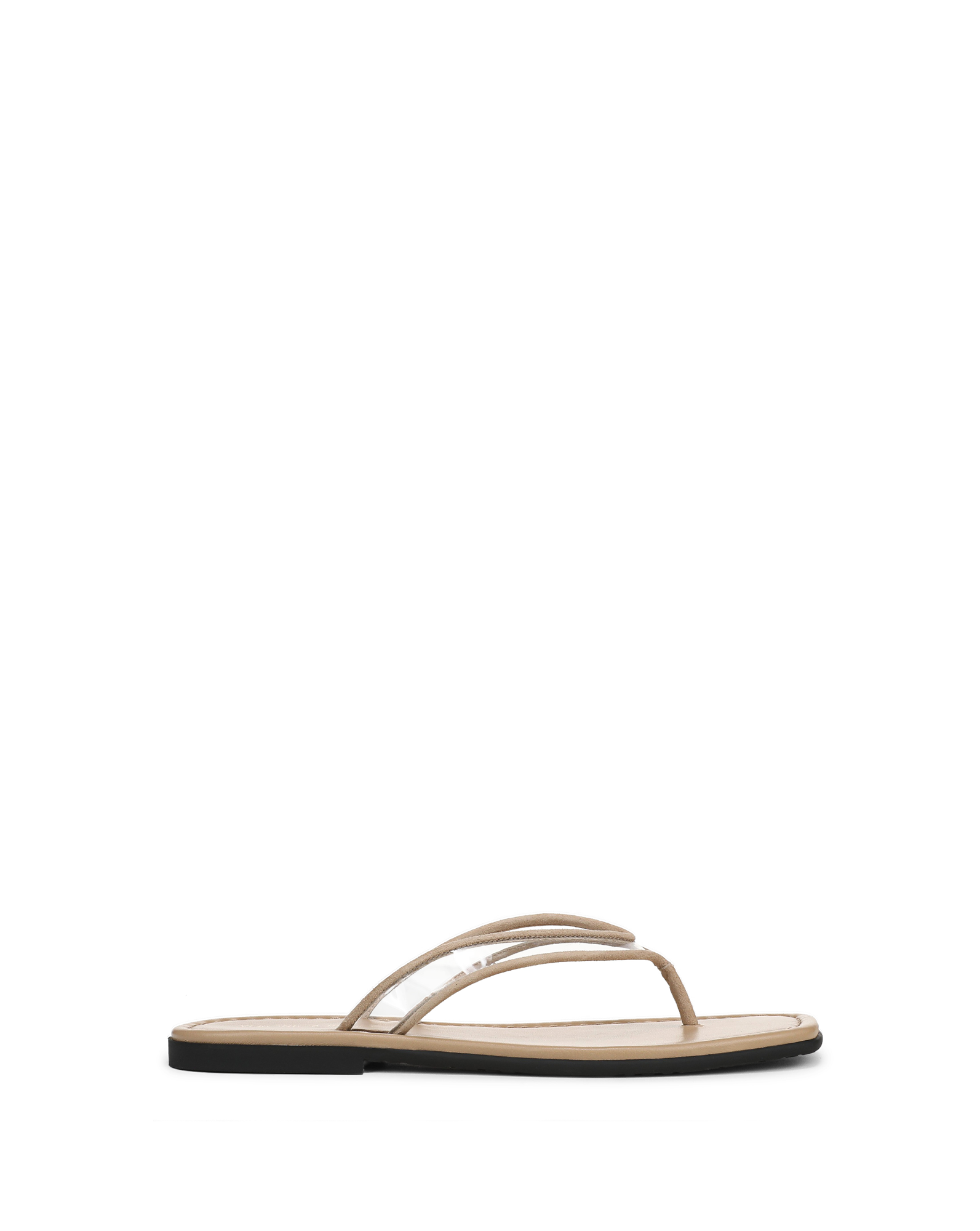 Veronica Beard Beige flat thong sandals with clear PVC straps.