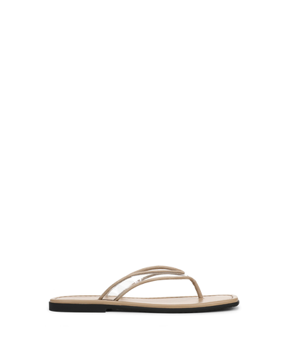 Veronica Beard Beige flat thong sandals with clear PVC straps.