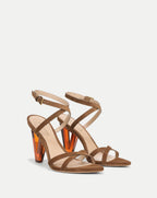 Veronica Beard Lanaya Suede Ankle-Wrap Sandal - Chestnut