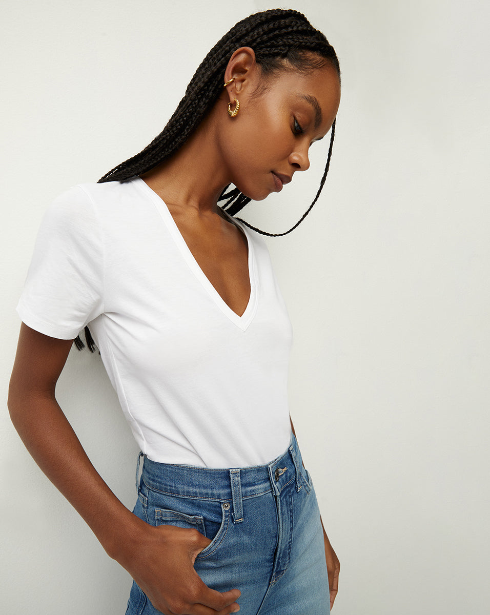 Veronica Beard Cindy V-Neck T-Shirt - White