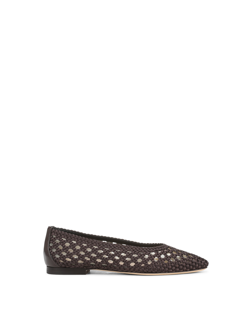 Veronica Beard Brown woven leather flat shoe with pointed toe.