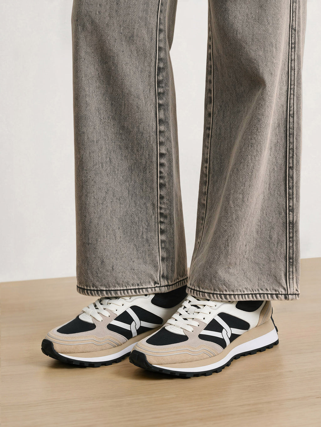 Veronica Beard Multicolor leather and mesh sneakers with white laces.