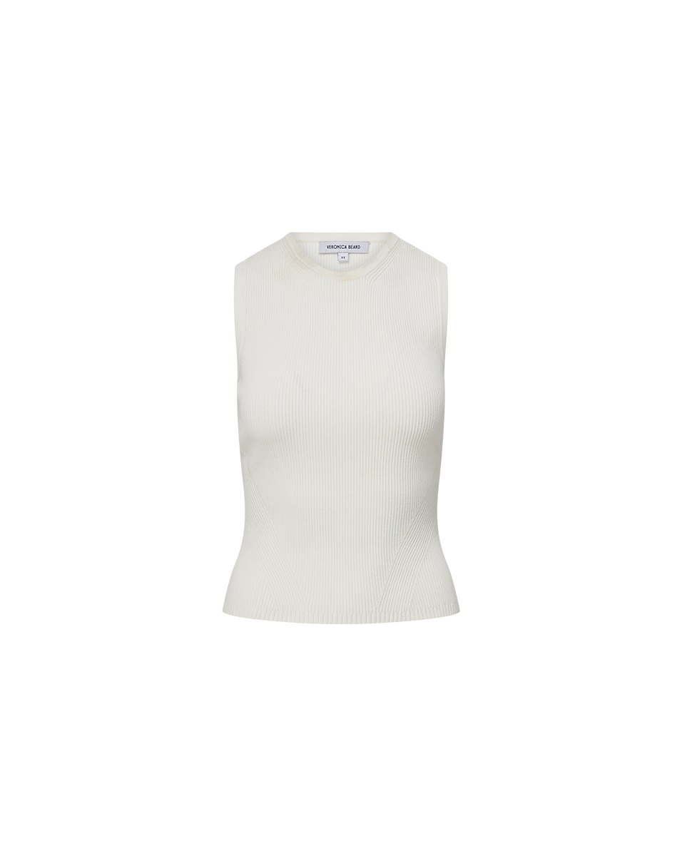 Veronica Beard Sid Crew-Neck Knit Tank Top Off-White