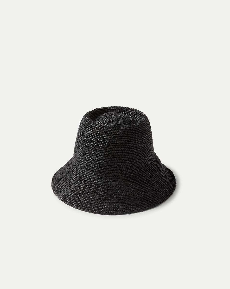 Veronica Beard Felix Raffia Straw Bucket Hat - Black