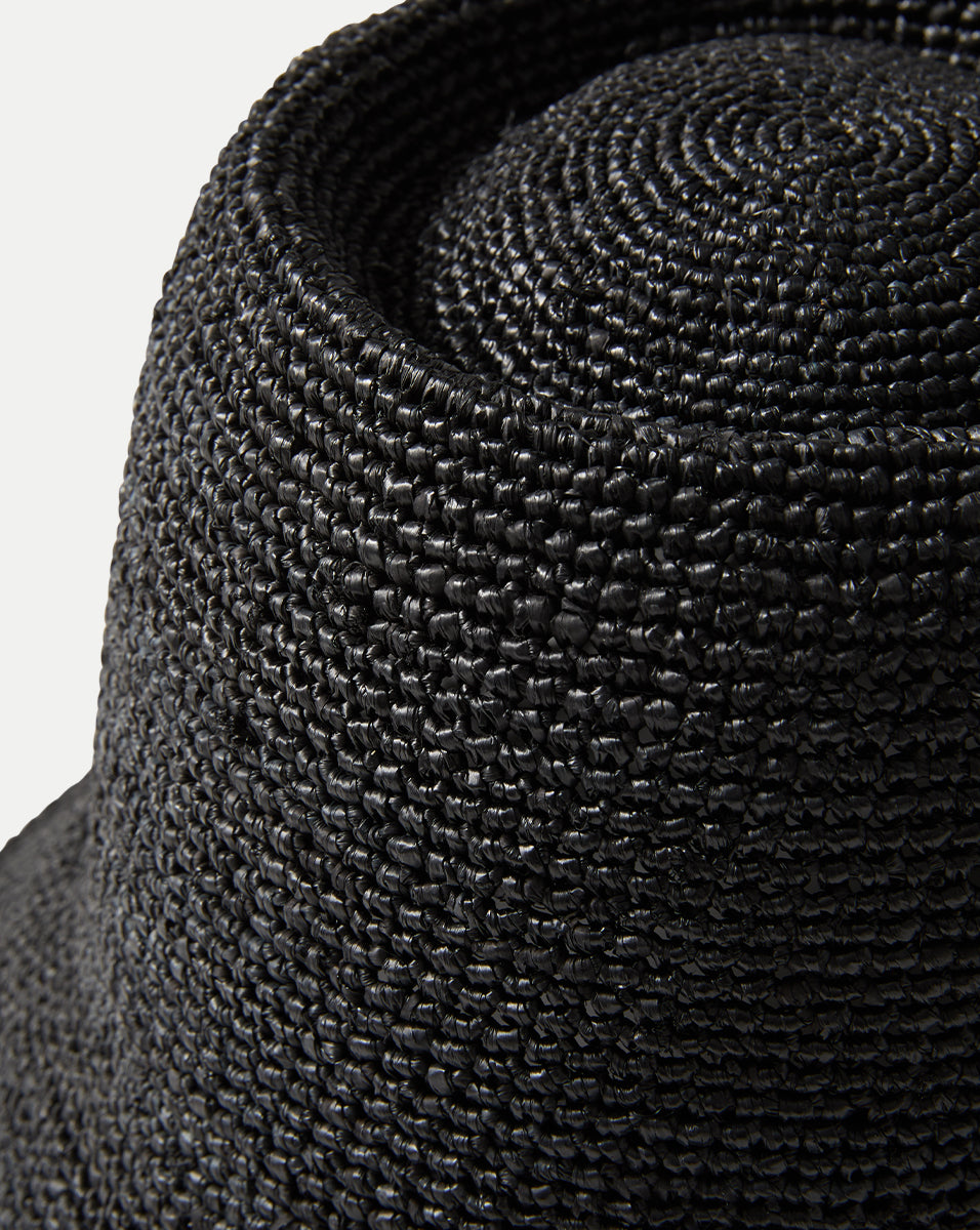 Veronica Beard Felix Raffia Straw Bucket Hat - Black
