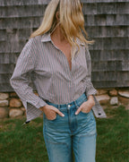 Veronica Beard Draymond Striped Cuff-Sleeve Shirt - Navy/Brandy Multi