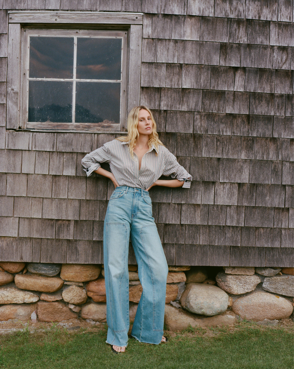Veronica Beard Taylor Wide-Leg Jean with Chaps - Blue Glare