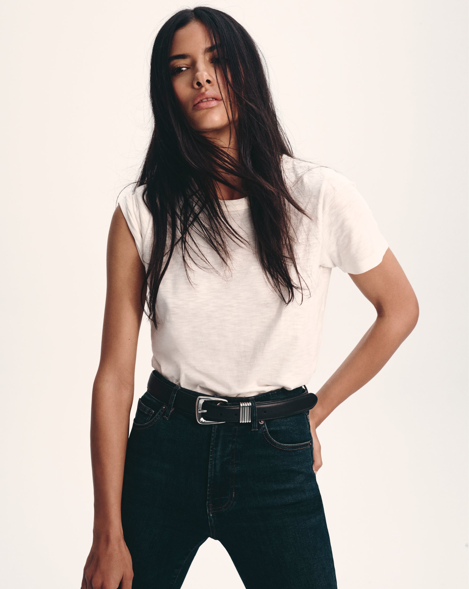 Veronica Beard Carla Cotton Crewneck T-Shirt - Ecru