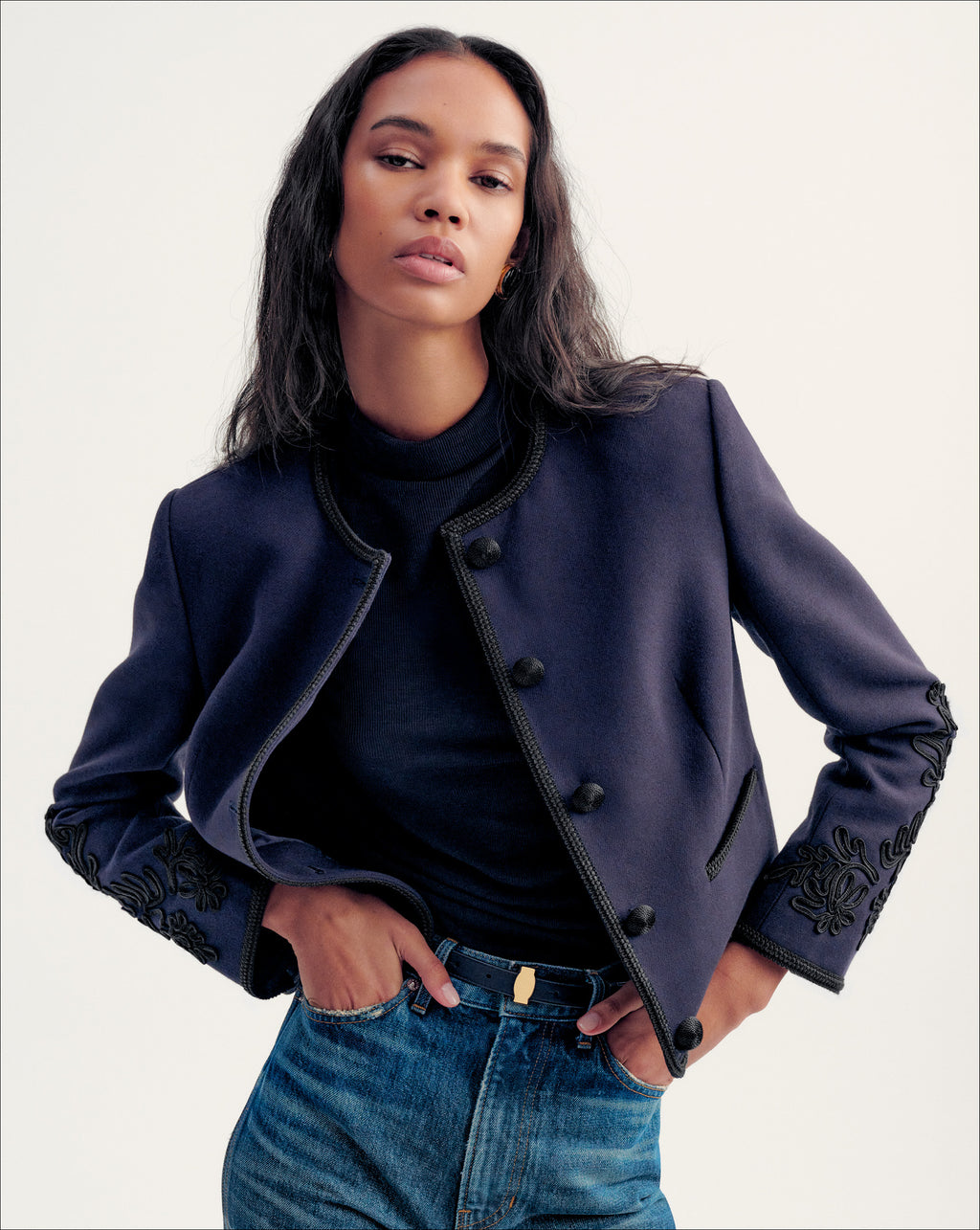 Veronica Beard Latrell Embroidered Jacket - Navy