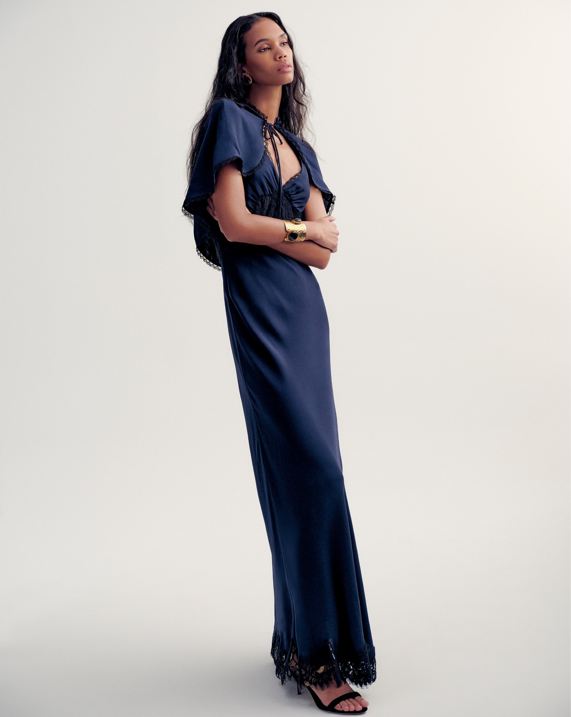 Veronica Beard Muriel Lace-Trim Maxi Dress - Navy