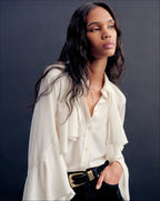 Veronica Beard Demaris Ruffled Button-Down Blouse - Dove White