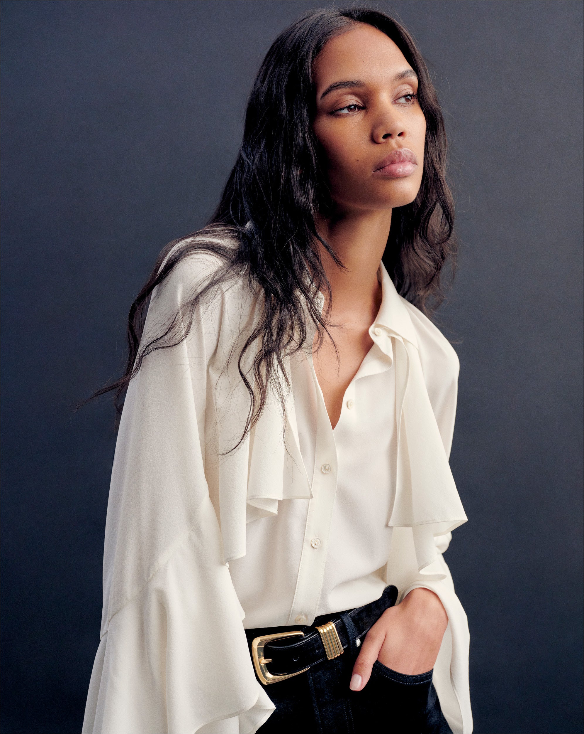 Veronica Beard Demaris Ruffled Button-Down Blouse - Dove White