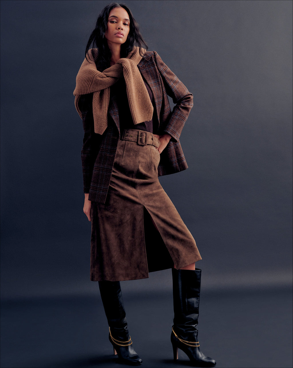 Veronica Beard Alexie Suede Midi Skirt - Mocha