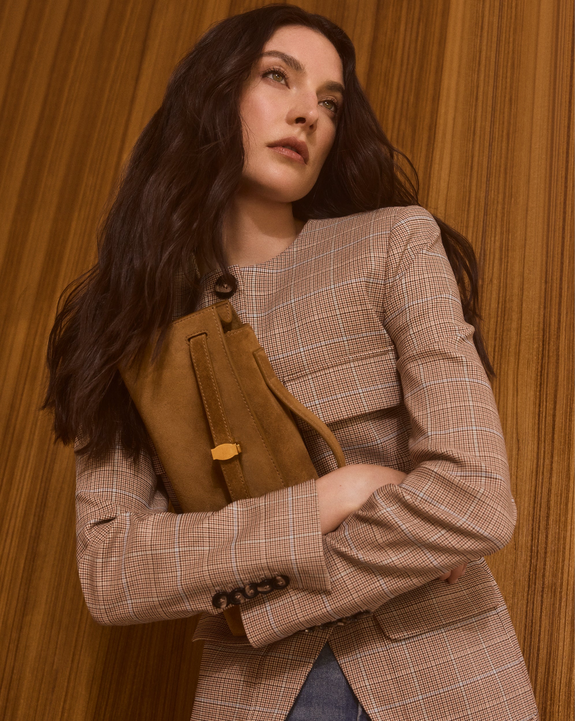 Veronica Beard Suede Dash Clutch in Light Brown Acorn | Veronica