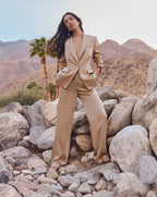 Veronica Beard Edia Satin Wide-Leg Pant - Stone Khaki