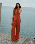 Veronica Beard Heyser Wide-Leg Stretch-Linen Pant - Persimmon