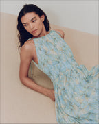 Veronica Beard Yardley Pleated Maxi Dress - Powder Blue Multi
