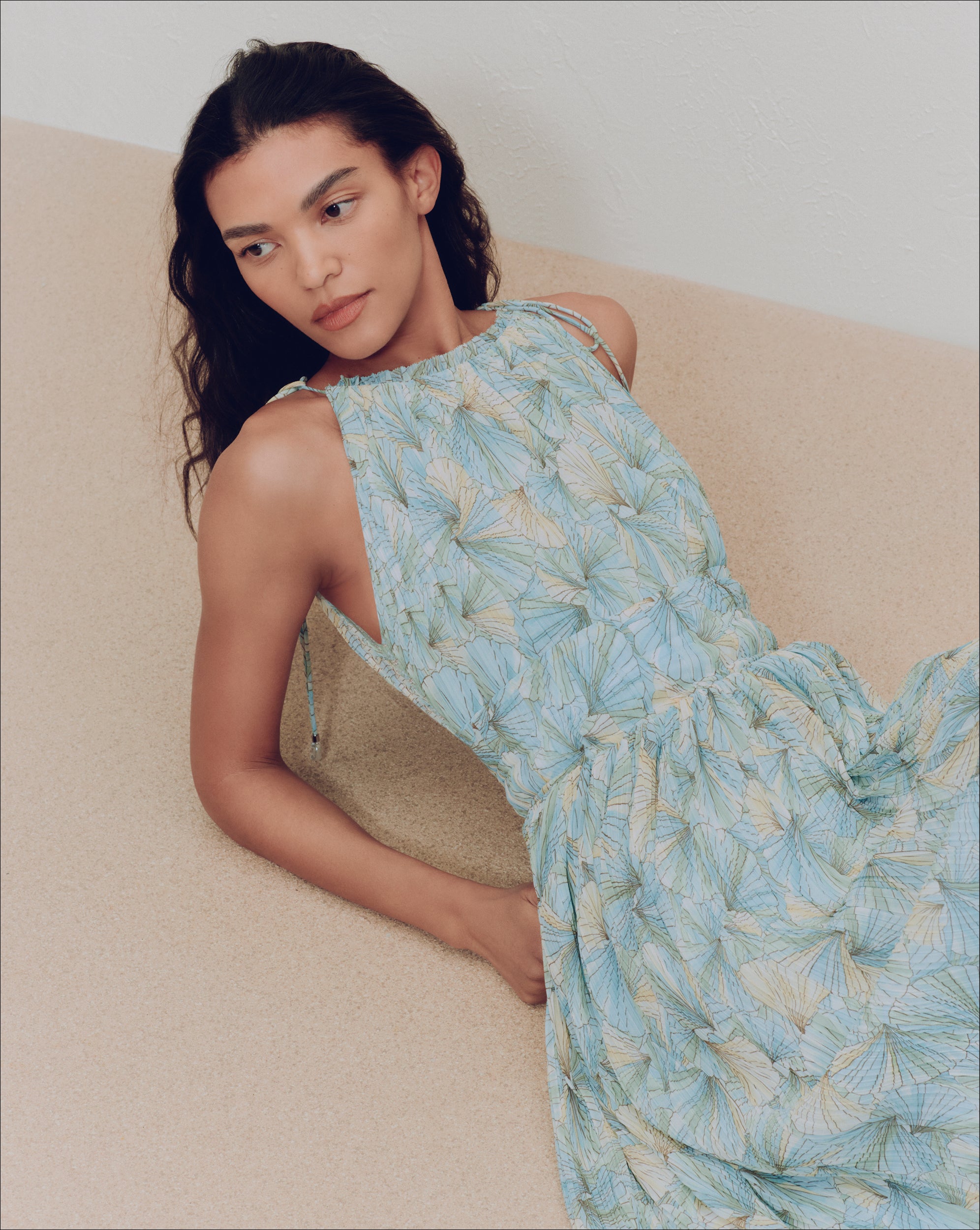Veronica Beard Yardley Pleated Maxi Dress - Powder Blue Multi