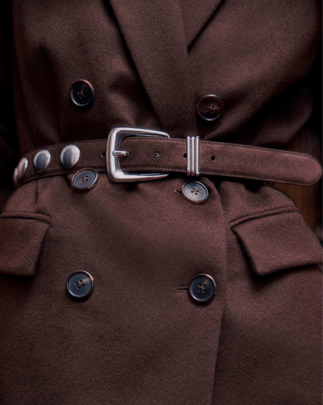 Veronica Beard Arch Suede Studded Belt - Espresso