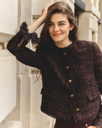 Veronica Beard Audrina Metallic Tweed Jacket - Dark Currant