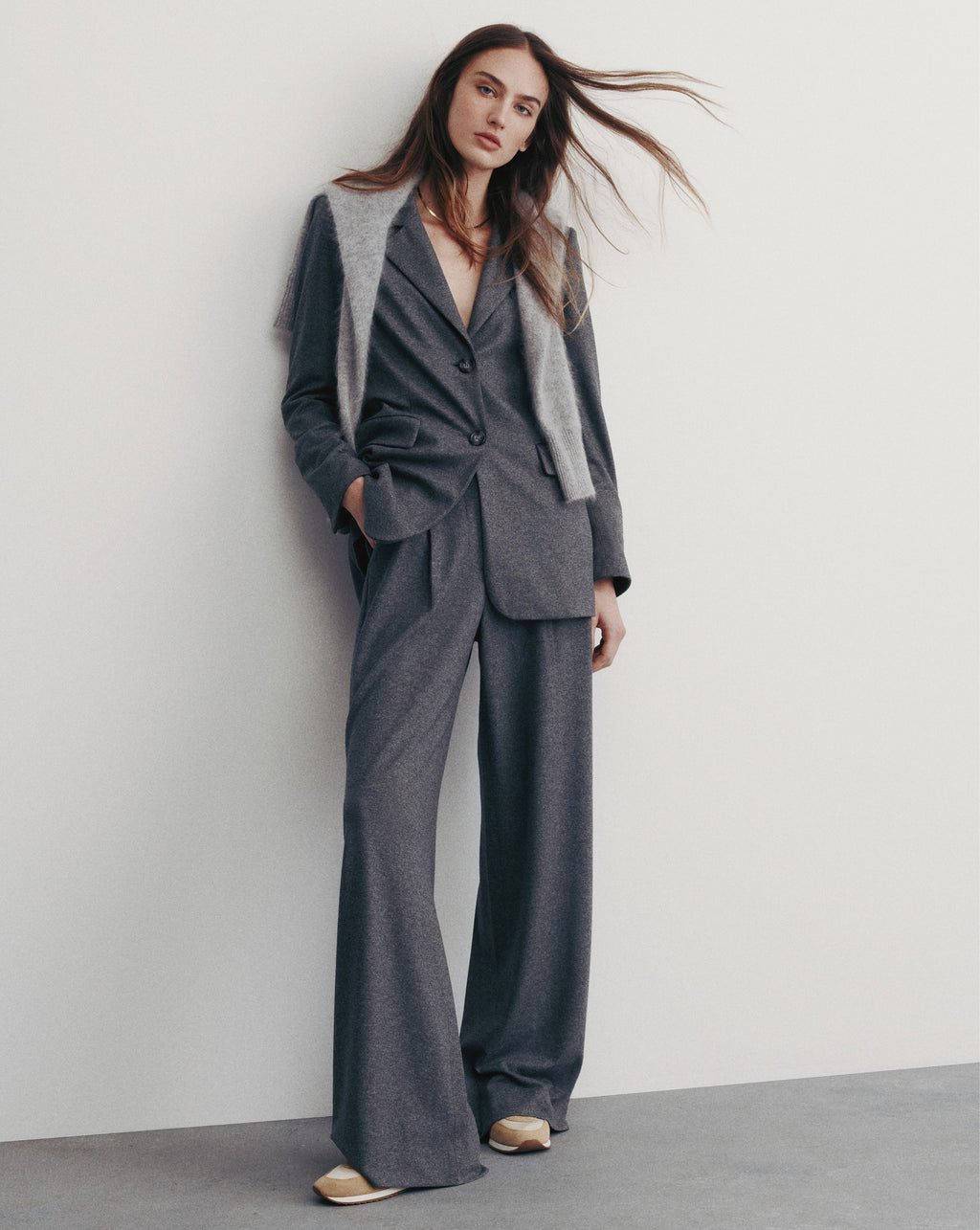Veronica Beard Marbeau Wide-Leg Pant - Medium Heather Grey