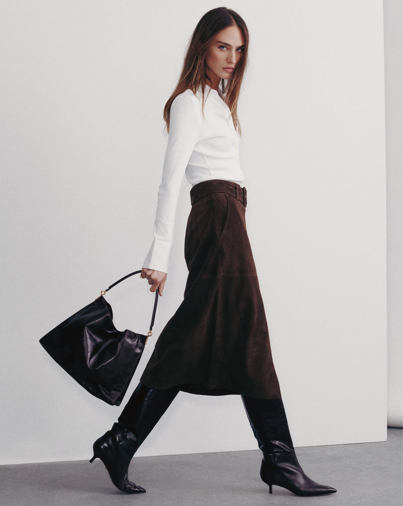 Veronica Beard Alexie Suede Midi Skirt - Mocha