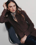 Veronica Beard Wittaker Suede Button-Down Shirt - Mocha