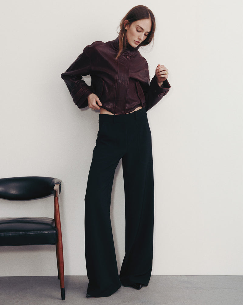 Veronica Beard Bateman Cropped Leather Jacket - Raisin