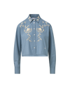 Veronica Beard Blue cotton embroidered cropped shirt