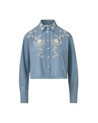 Veronica Beard Blue cotton embroidered cropped shirt