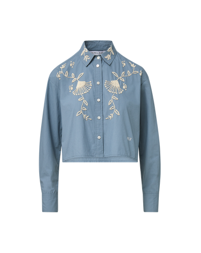Veronica Beard Blue cotton embroidered cropped shirt